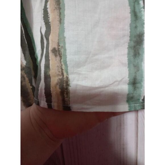 Caslon Shirt Ladies Large White Green Striped Off Shoulder Semi Sheer - Picture 5 of 8
